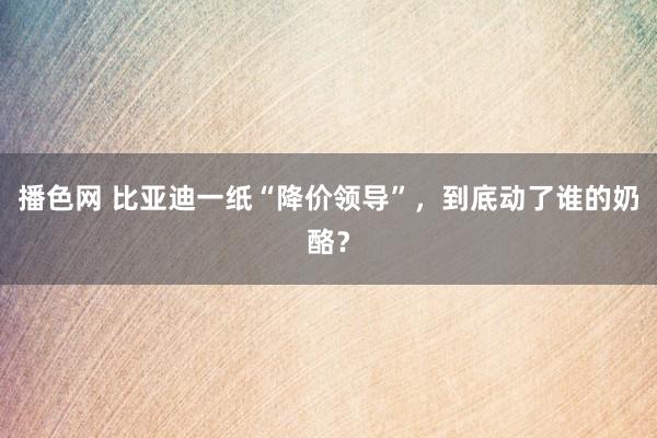 播色网 比亚迪一纸“降价领导”，到底动了谁的奶酪？