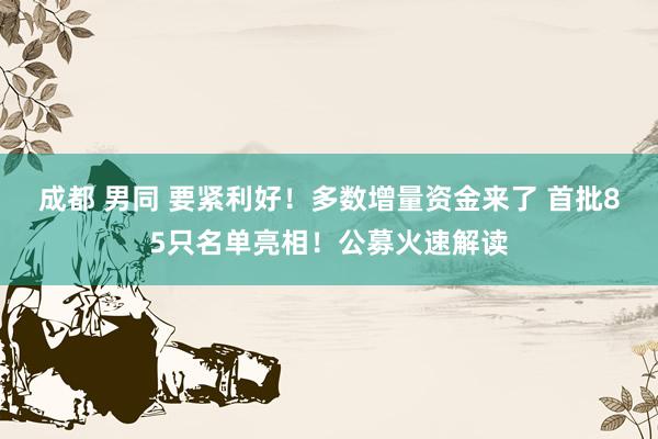 成都 男同 要紧利好！多数增量资金来了 首批85只名单亮相！公募火速解读
