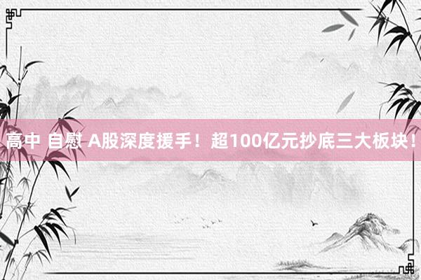 高中 自慰 A股深度援手！超100亿元抄底三大板块！