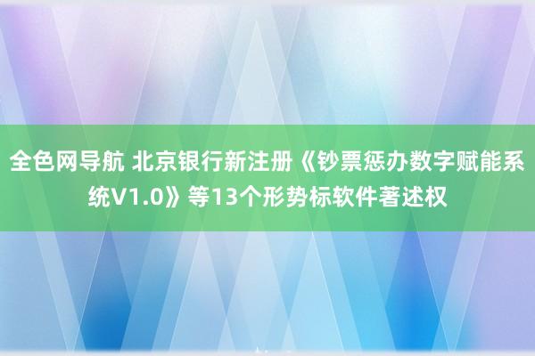 全色网导航 北京银行新注册《钞票惩办数字赋能系统V1.0》等13个形势标软件著述权