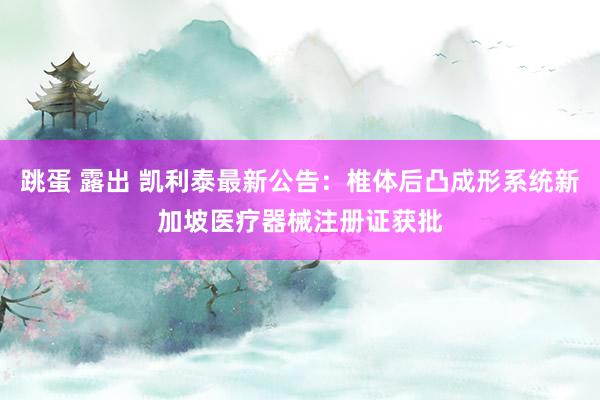 跳蛋 露出 凯利泰最新公告：椎体后凸成形系统新加坡医疗器械注册证获批