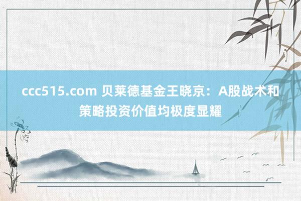 ccc515.com 贝莱德基金王晓京：A股战术和策略投资价值均极度显耀