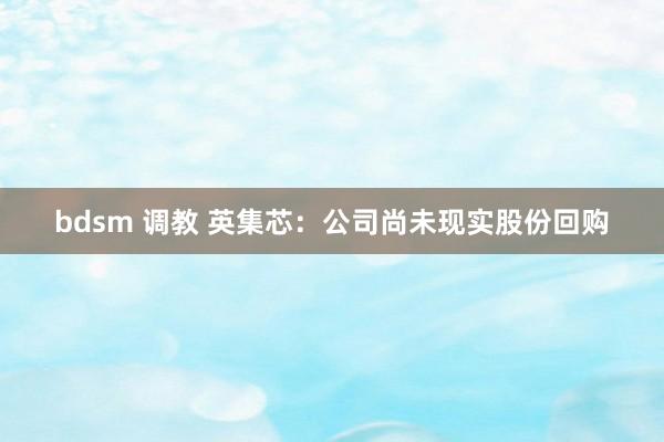 bdsm 调教 英集芯：公司尚未现实股份回购